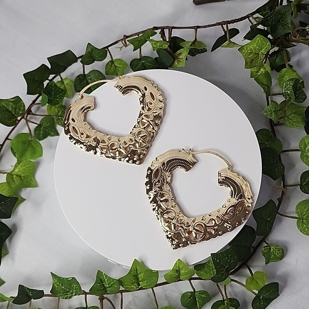 Large Statement Gold Filled Doorknocker Filigree  Hoop Earrings